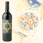 Star von David Blue Gold Hebrew Happy Purim Weinetikett