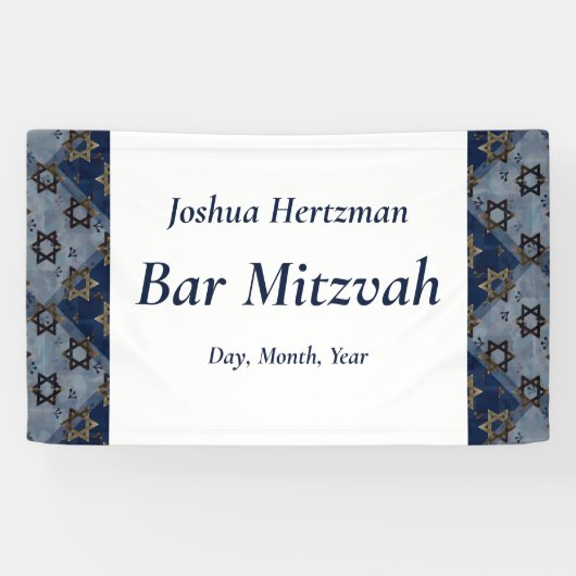 Star von David Blue Gray Bar Mitzvah Mazel Tov Banner (Horizontal)
