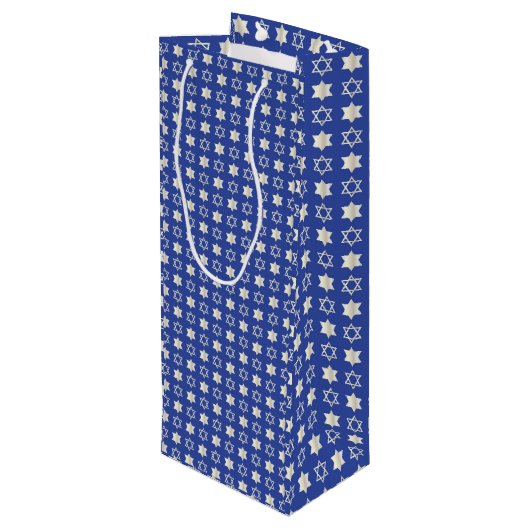 Star von David Blue Pattern Geschenktasche Geschenktüte Für Weinflaschen (Rückseite Schrägansicht)