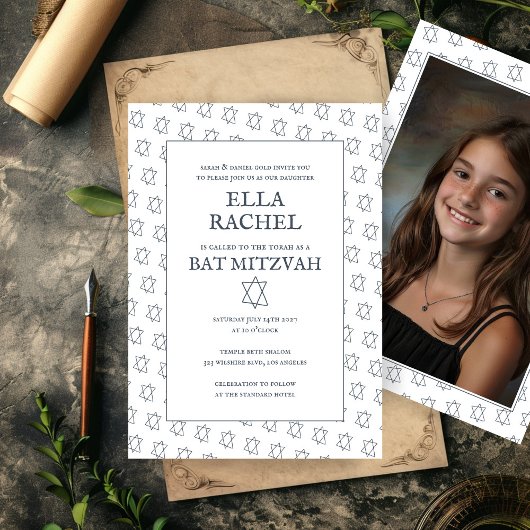 Star von David B'nai Bat Bar Mitzvah Custom Foto Einladung