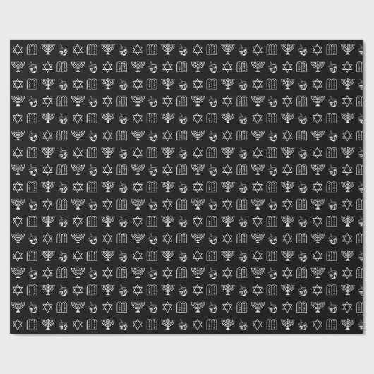 Star von David Dreidel Menorah Torah schwarz Hanuk Geschenkpapier (Flach)