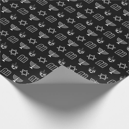 Star von David Dreidel Menorah Torah schwarz Hanuk Geschenkpapier (Ecke)