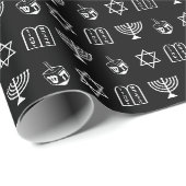 Star von David Dreidel Menorah Torah schwarz Hanuk Geschenkpapier (Rolleneckpunkt)