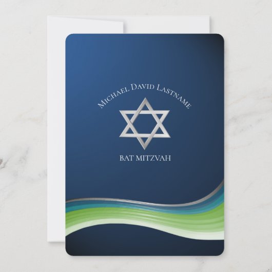 Star von David Green und Blue Gradient Bar Mitzvah Einladung (Rückseite)