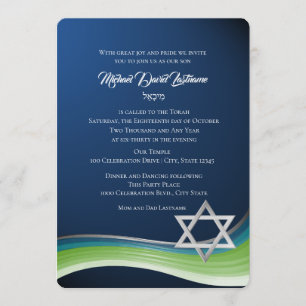 Star von David Green und Blue Gradient Bar Mitzvah Einladung