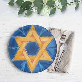 Star von David Hanukkah Blue Watercolor Pappteller