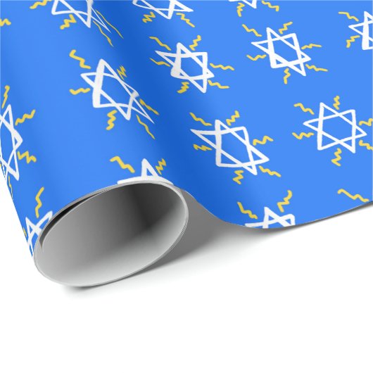 Star von David Hanukkah Pattern Blaues weißes Gesc Geschenkpapier (Rolleneckpunkt)