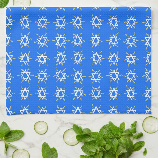 Star von David Hanukkah Pattern Blue White Geschirrtuch (Gefaltet)