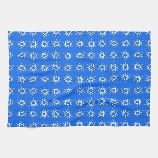 Star von David Hanukkah Pattern Blue White Geschirrtuch (Horizontal)