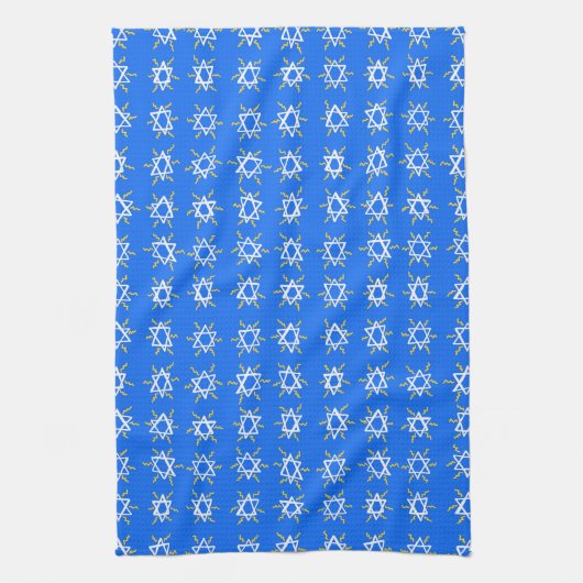 Star von David Hanukkah Pattern Blue White Geschirrtuch (Vertikal)