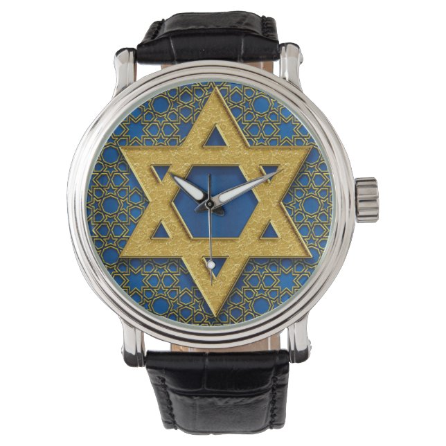 Star von David, Hanukkah Pattern Weihnachtsgeschen Armbanduhr (Vorderseite)
