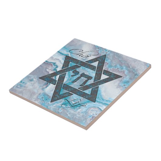 Star von David Hebrew Chai Marble Stone Effect Fliese (Seite)