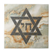 Star von David Hebrew Chai Marble Stone Effect Fliese (Vorderseite)
