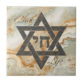 Star von David Hebrew Chai Marble Stone Effect Fliese