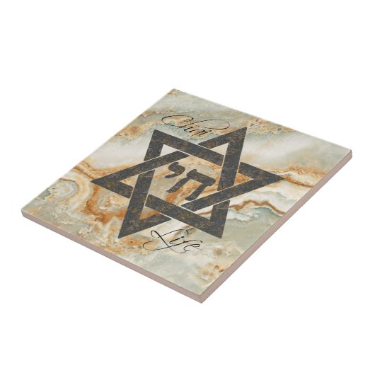 Star von David Hebrew Chai Marble Stone Effect Fliese (Seite)