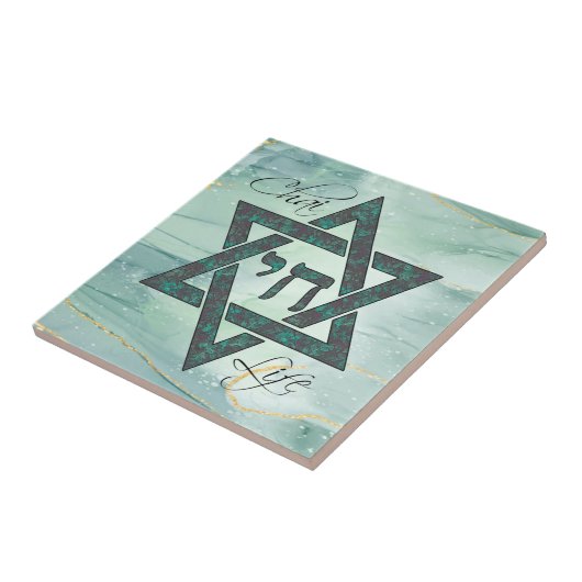 Star von David Hebrew Chai Marble Stone Effect Fliese (Seite)