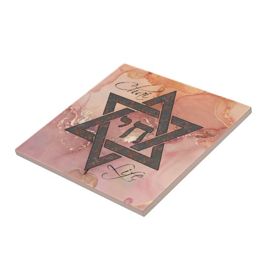 Star von David Hebrew Chai Marble Stone Effect Fliese (Seite)