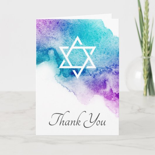Star von David lila Aquarell Beileid vielen Dank Karte (Vorderseite)