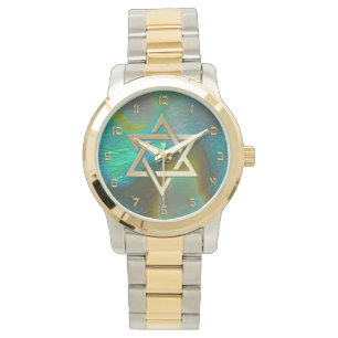 Star von David mit Abalone Background Armbanduhr