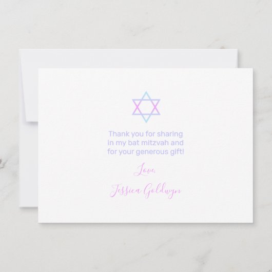 Star von David Modern Pink Script Bat Mitzvah Dankeskarte (Rückseite)