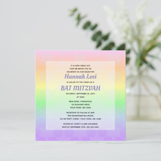 Star von David Pastel Ombre Bat Mitzvah Square Einladung (Stehend Vorderseite)