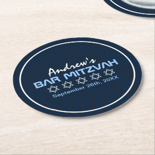 Star von David Pattern Bar Mitzvah Runder Pappuntersetzer