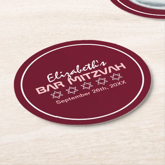 Star von David Pattern Bat Mitzvah Runder Pappuntersetzer (Angewinkelt)