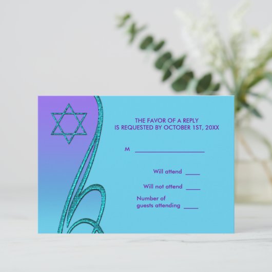Star von David RSVP Cards Lila Aquamarin (Stehend Vorderseite)