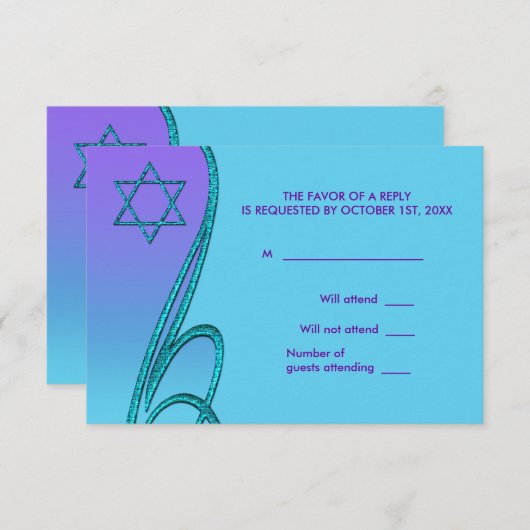 Star von David RSVP Cards Lila Aquamarin (Vorne/Hinten)