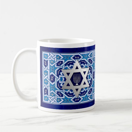 Star von David und Menorah Hanukkah Geschenk Kaffeetasse (Links)
