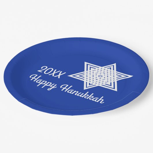 Star von David White auf Blue Background Hanukkah Pappteller (Schrägansicht)
