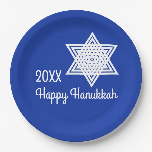 Star von David White auf Blue Background Hanukkah Pappteller (Vorderseite)