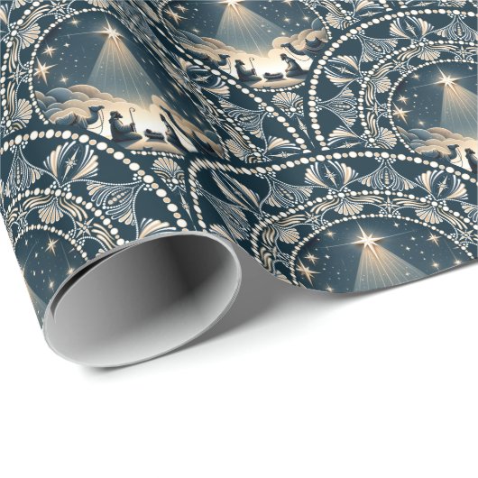 Star von Wonder Mandala Krippe Art Deco Scallops Geschenkpapier (Rolleneckpunkt)