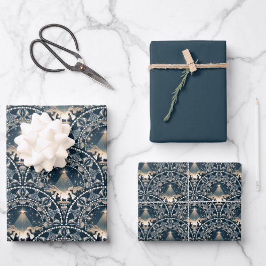 Star von Wonder Mandala Krippe Art Deco Scallops Geschenkpapier Set (Vorderseite)