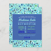 STAR WALL Bar Bat Mitzvah Einladung Aqua (Vorne/Hinten)