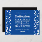 STAR WALL Bar Bat Mitzvah Einladung in Blau (Vorne/Hinten)