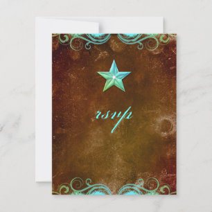 Star Wedding Repcard Vintag Brown Blue RSVP Karte