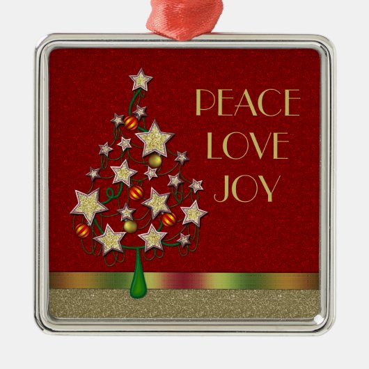 Star Weihnachtsbaum Silver Square Ornament Aus Metall (Vorne)