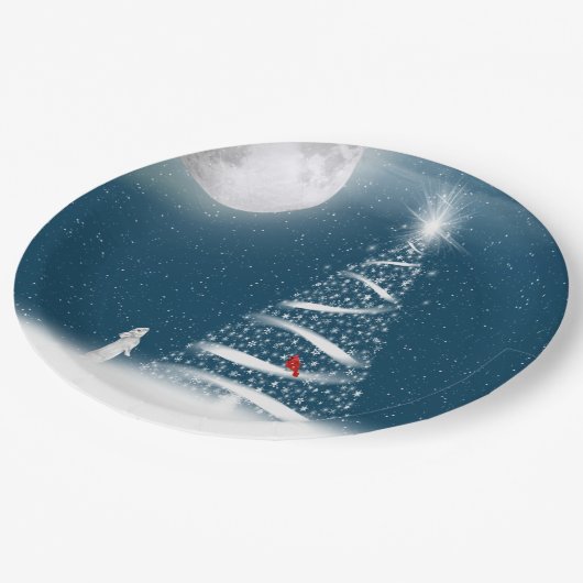 Star Weihnachtsbaum und Mond Pappteller (Schrägansicht)