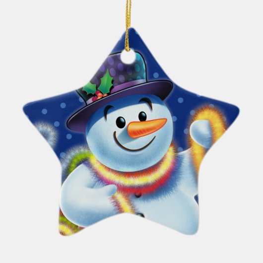 Star Weihnachtsbaumdekoration Snowman & tinsel. Keramik Ornament (Vorne)