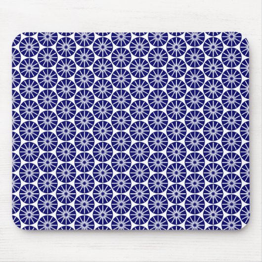 Star Wheel Pattern - Navy Blue on White Mousepad (Vorne)