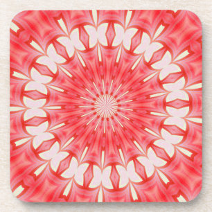 Star White and Red Butterfly Motif Mandala Getränkeuntersetzer