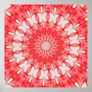 Star White and Red Butterfly Motif Mandala Poster