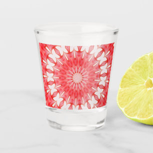 Star White and Red Butterfly Motif Mandala Schnapsglas