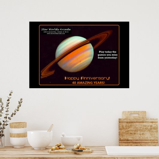 Star Worlds Arcade 40-jähriges Retro Poster (Küche)