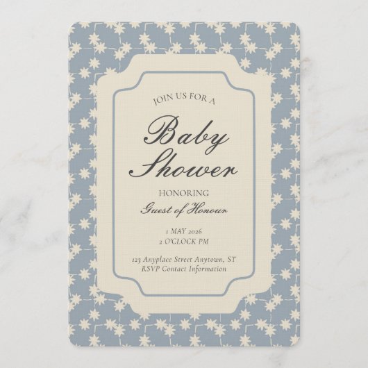 Starburst Geometric Gender Neutral Blue Beige Einladung (Vorderseite)
