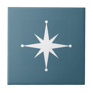 Starburst Mitte des Jahrhunderts Modern Blau Retro Fliese