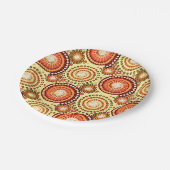 Starbursten und Felgen, braun und gelb Pappteller (Schrägansicht)