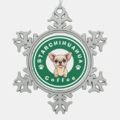 StarChihuahua-Kaffee Schneeflocken Zinn-Ornament (Vorderseite)
