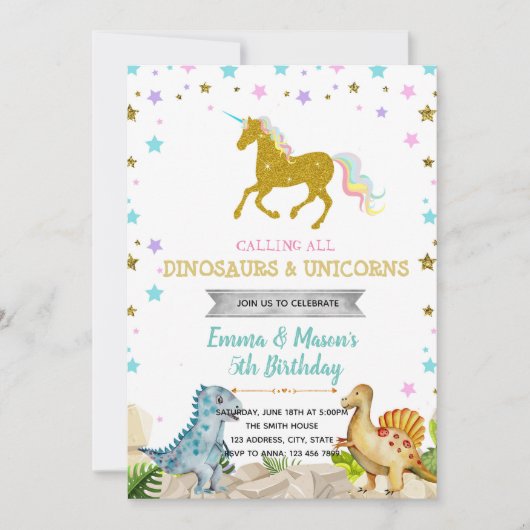 Stardinosaurier Einhorn Party Einladung (Vorderseite)